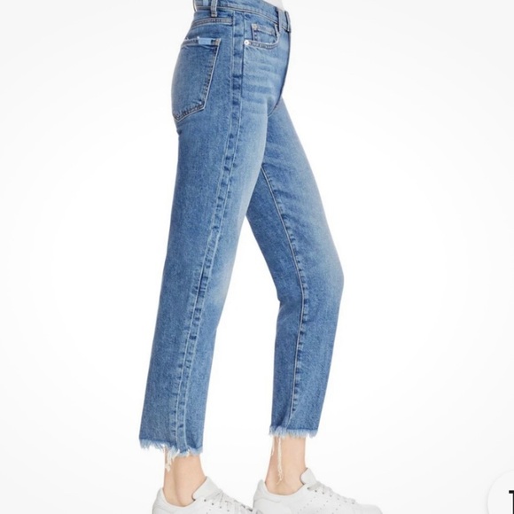 7 For All Mankind High Waist Cropped Straight Leg Raw Hem Jeans Size 32 - Picture 2 of 14